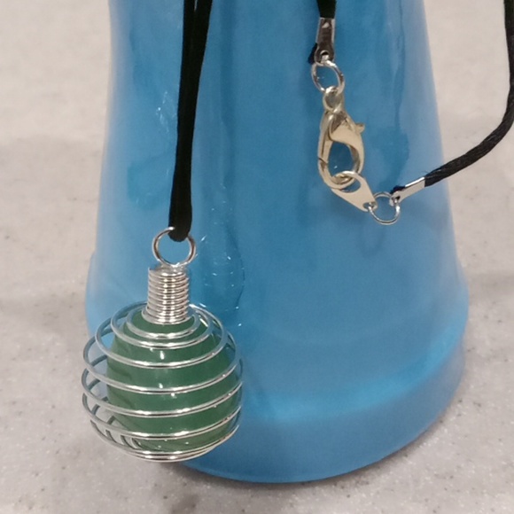 Green Aventurine Stone Pendant on Black Cord Necklace - Picture 2 of 4
